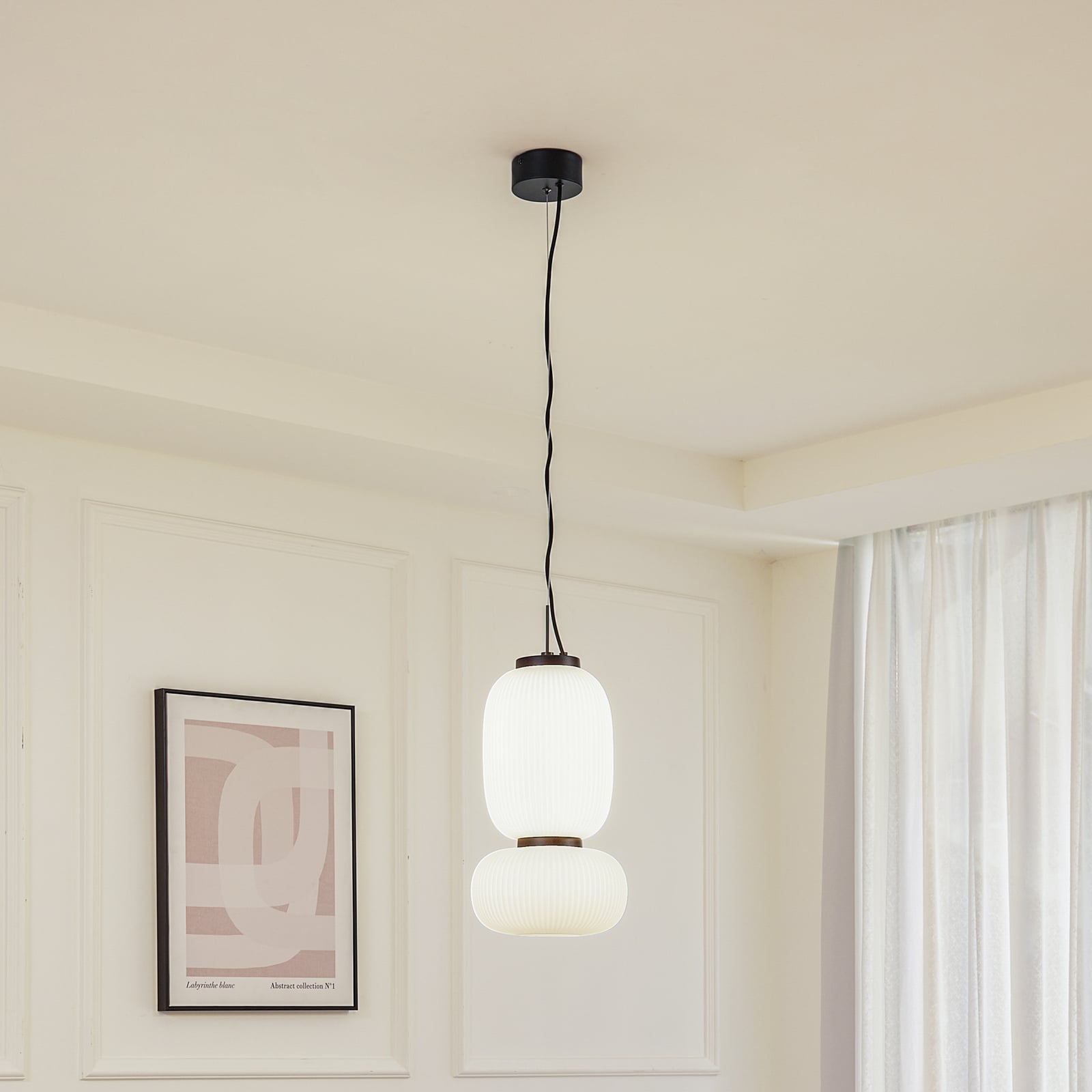 LED pendellampe Lucya 2-lys glass hvit Ø24 cm dimbar foran
