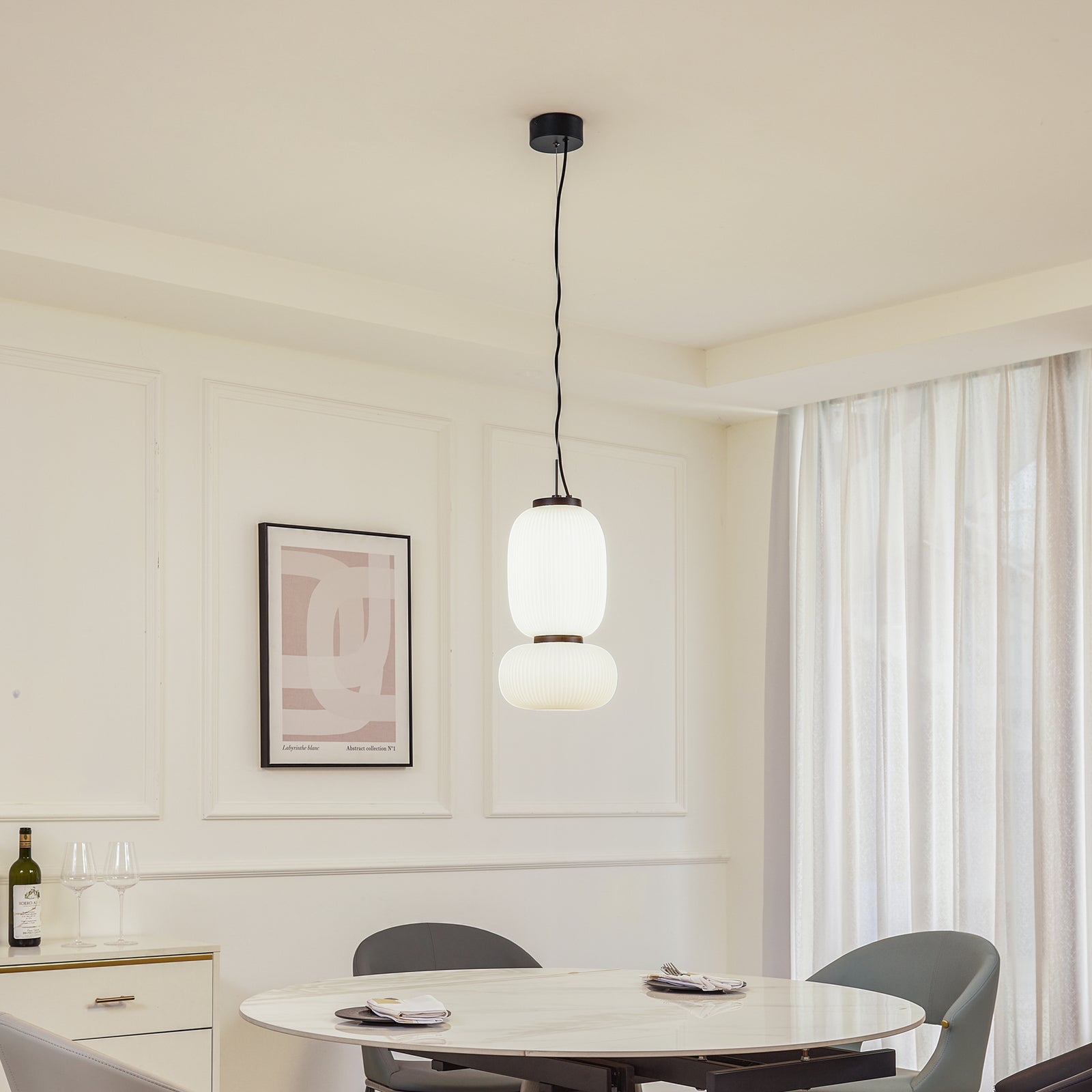 LED pendellampe Lucya 2-lys glass hvit Ø24 cm dimbar bakside