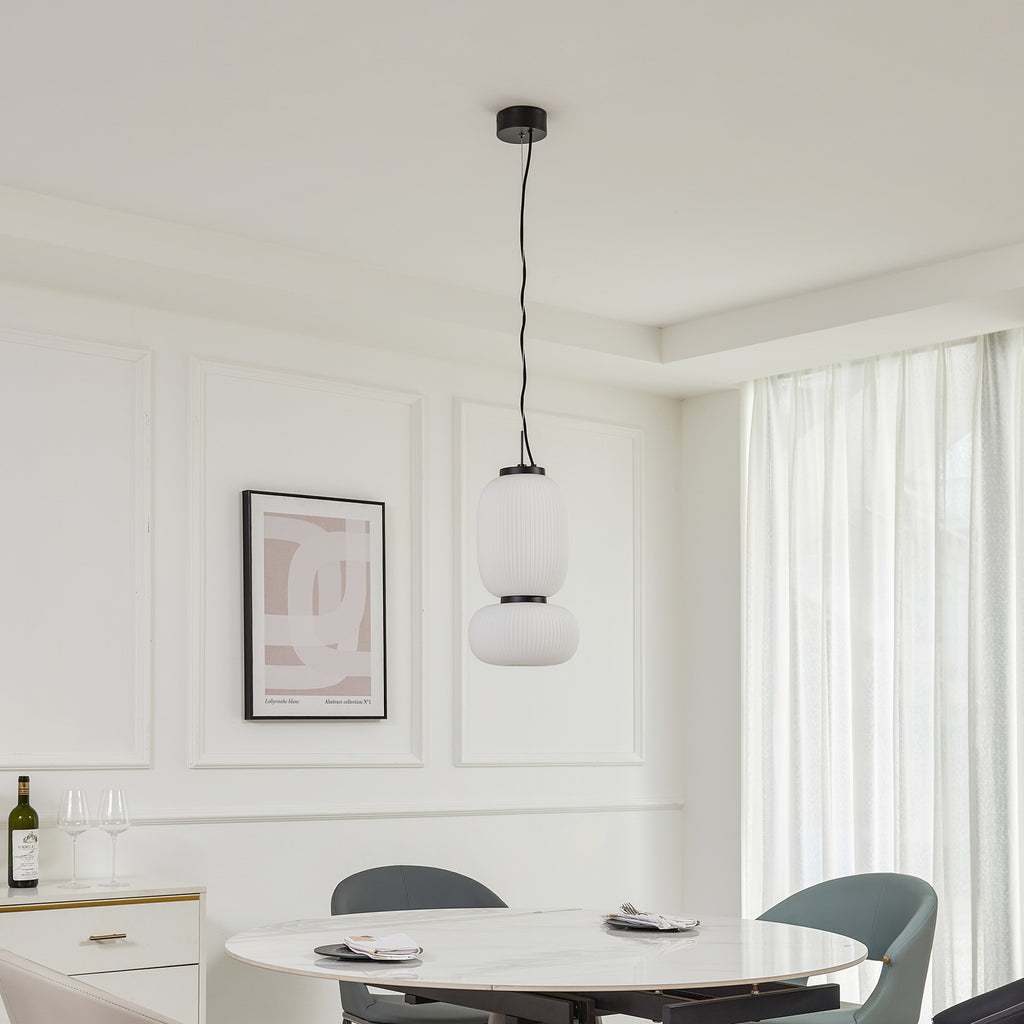 LED pendellampe Lucya 2-lys glass hvit Ø24 cm dimbar detalj glasskjerm