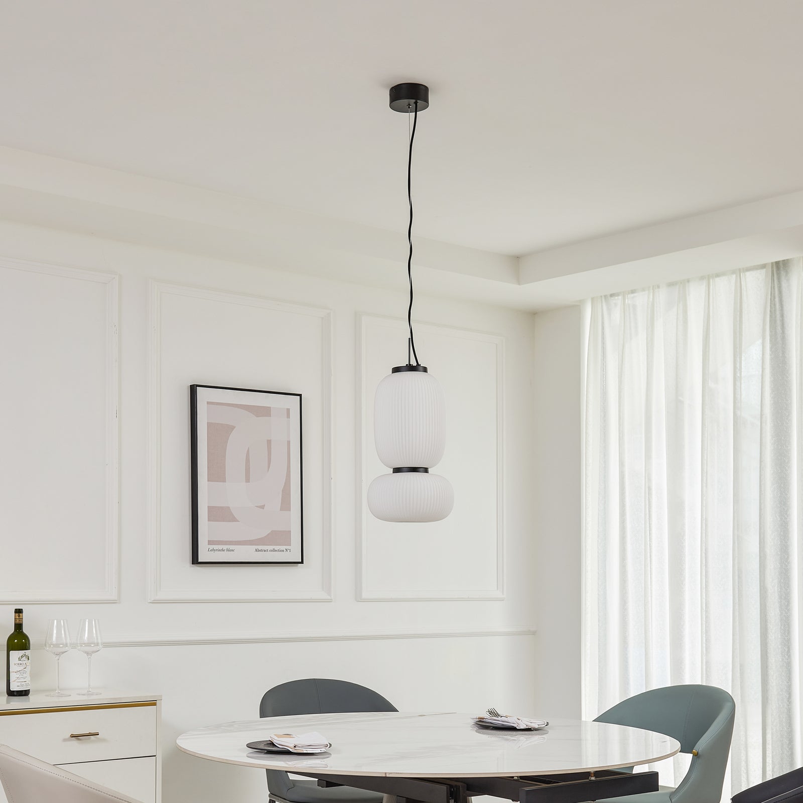 LED pendellampe Lucya 2-lys glass hvit Ø24 cm dimbar detalj glasskjerm