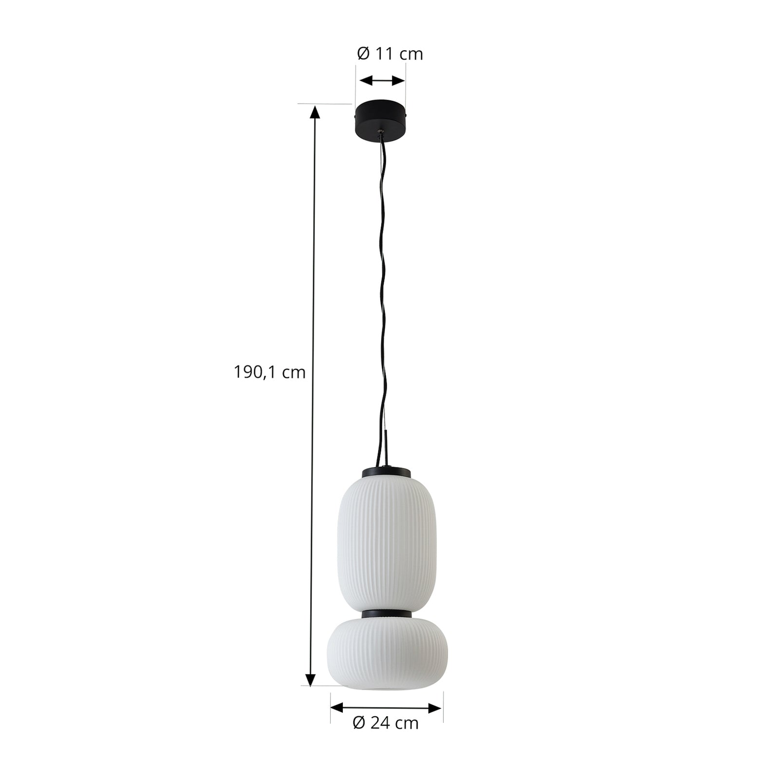 LED pendellampe Lucya 2-lys glass hvit Ø24 cm dimbar nærbilde metallramme