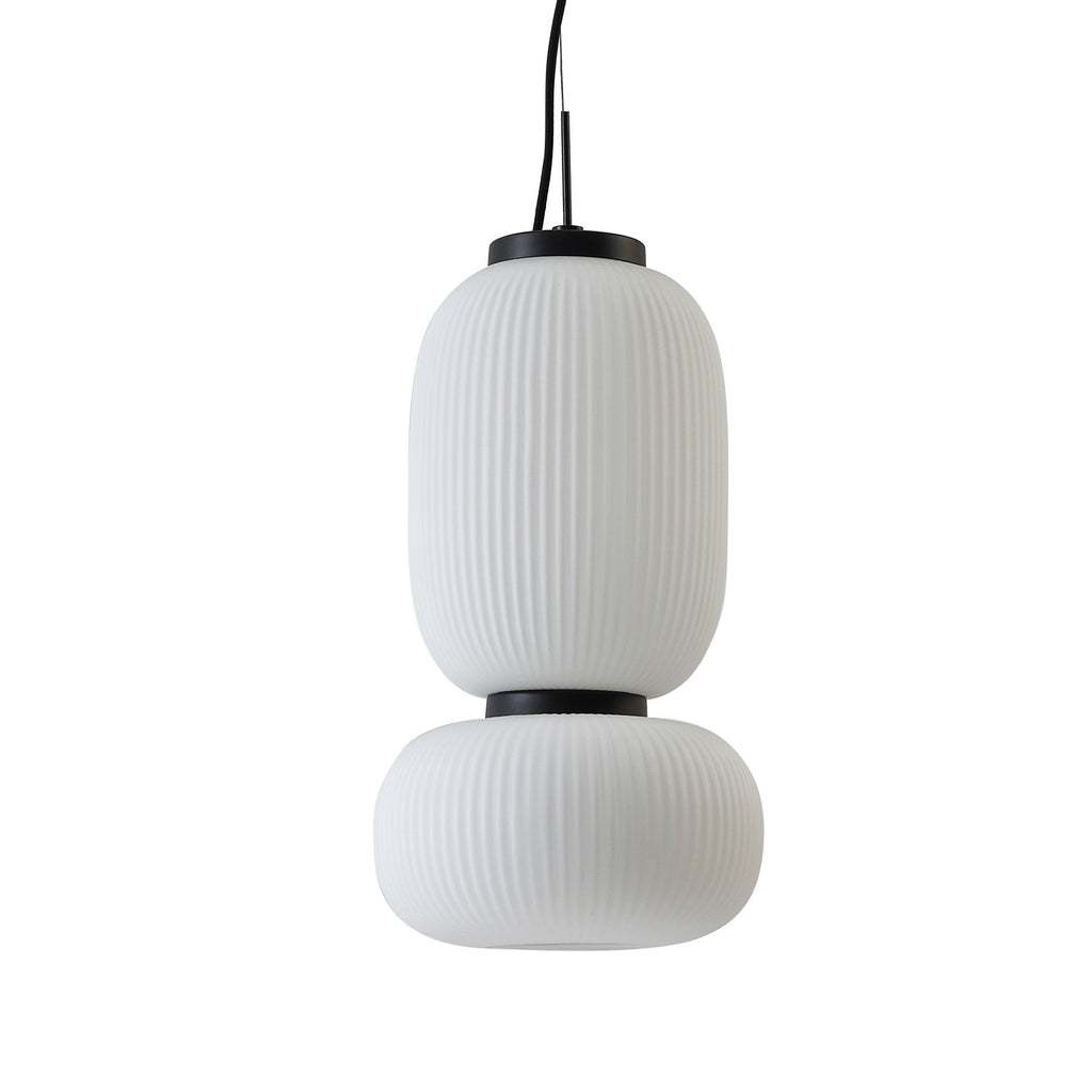 LED pendellampe Lucya 2-lys glass hvit Ø24 cm dimbar sett fra siden