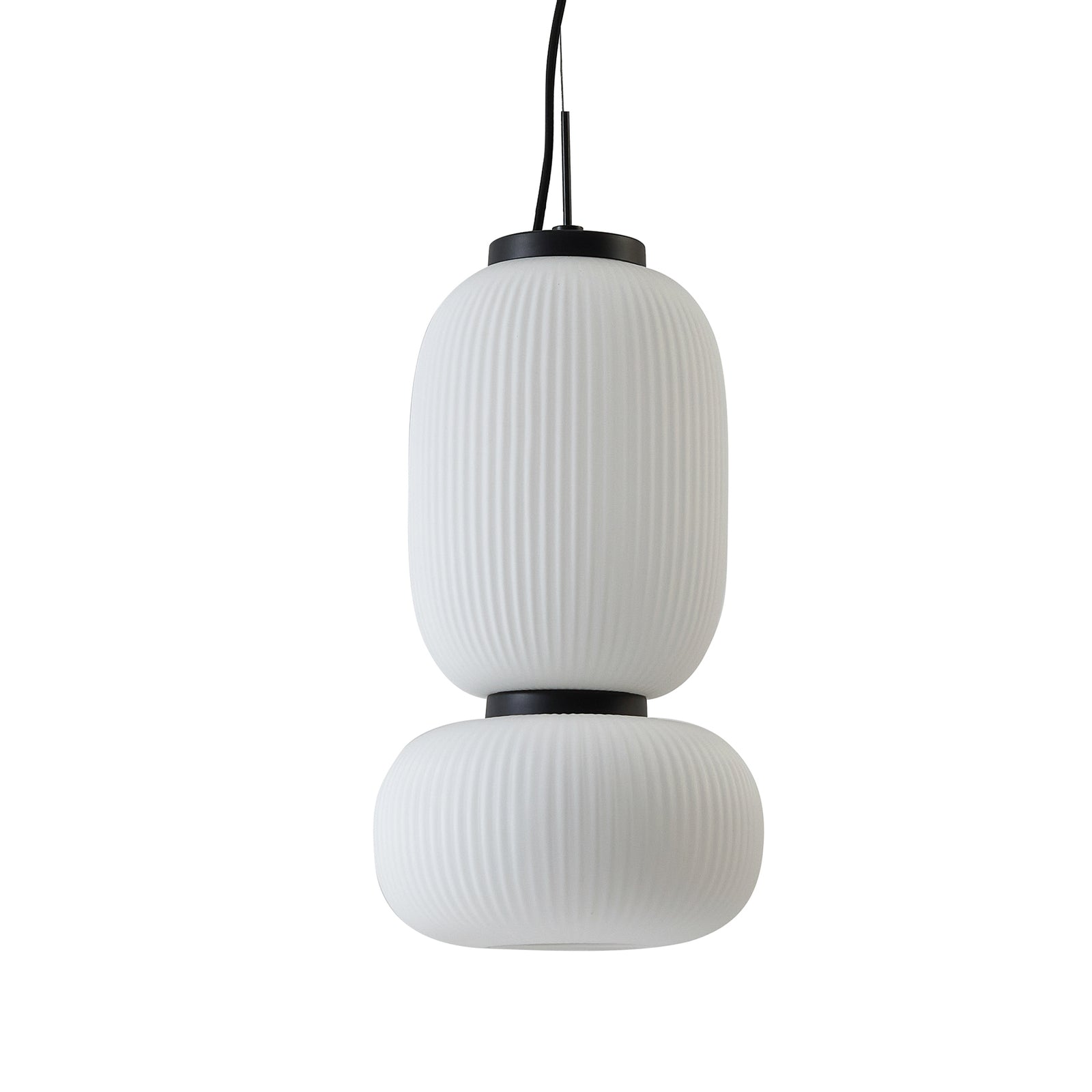 LED pendellampe Lucya 2-lys glass hvit Ø24 cm dimbar sett fra siden