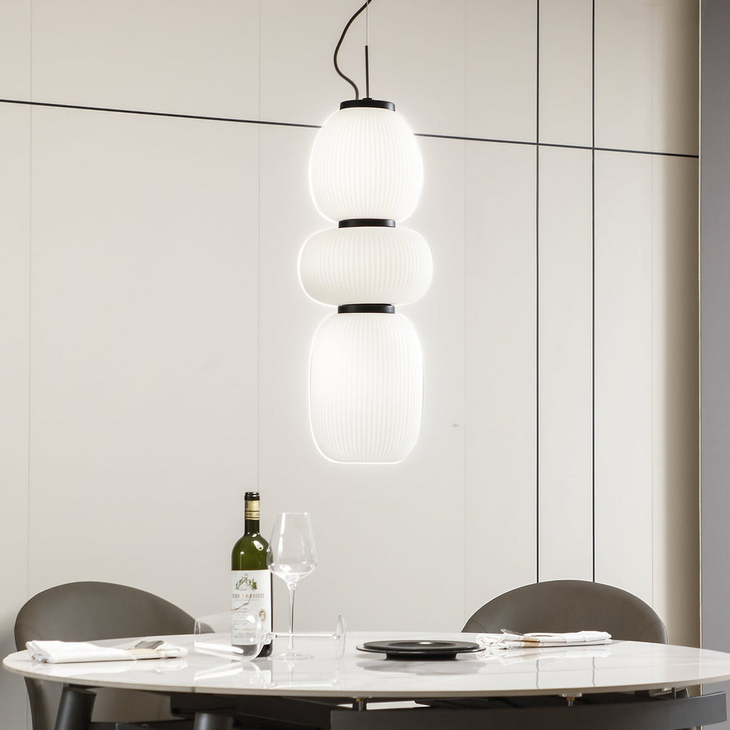 LED pendellampe Lucya 3-lys glass hvit dimbar Ø24 cm forfra