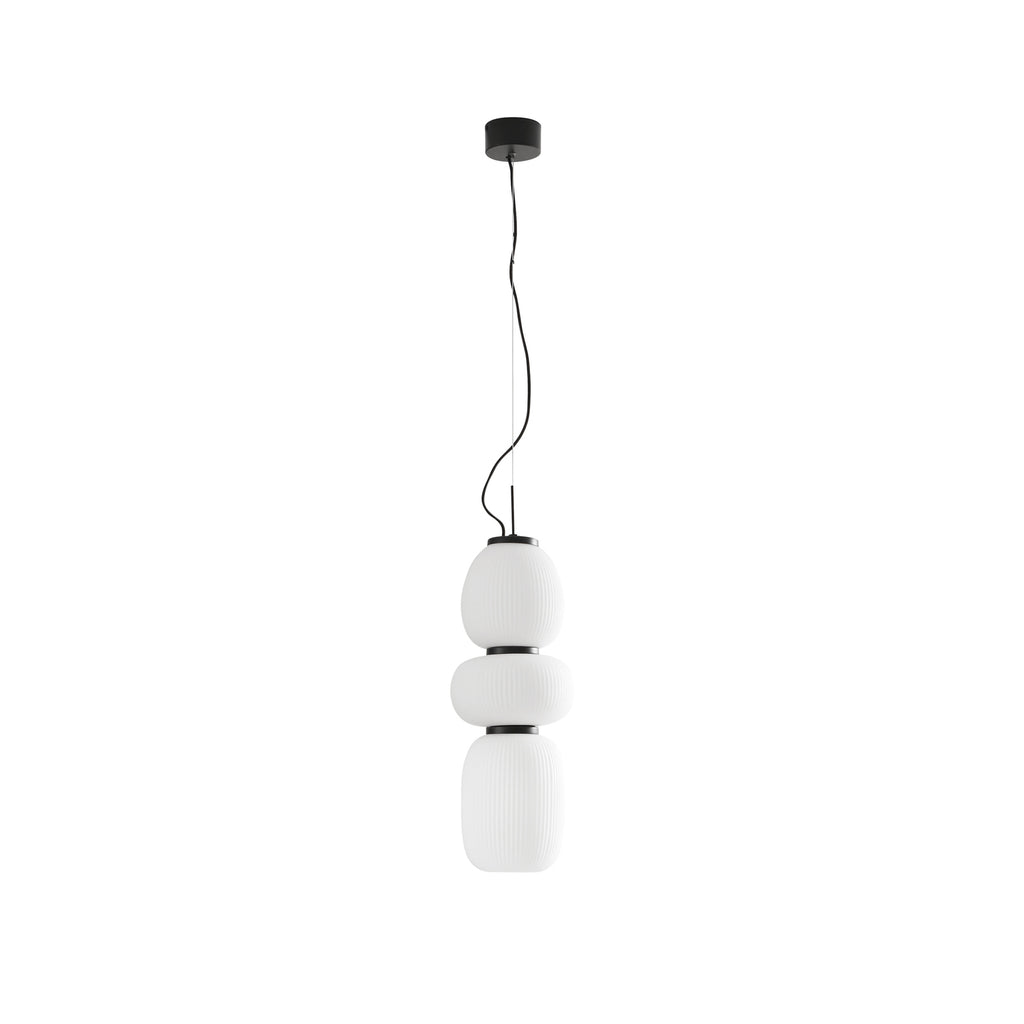 LED pendellampe Lucya 3-lys glass hvit dimbar Ø24 cm montert i rom