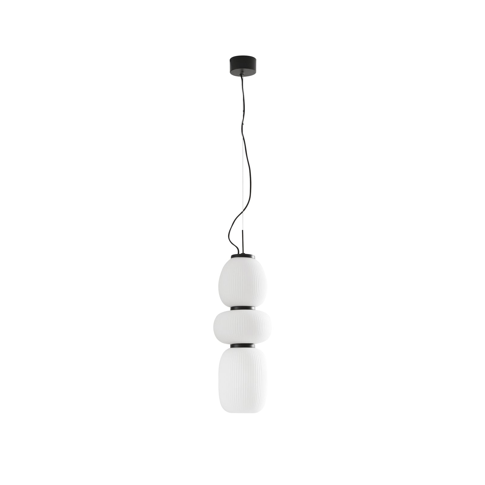 LED pendellampe Lucya 3-lys glass hvit dimbar Ø24 cm montert i rom
