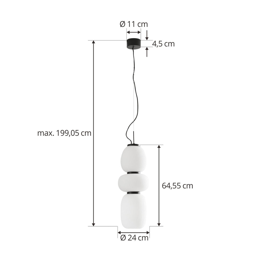 LED pendellampe Lucya 3-lys glass hvit dimbar Ø24 cm nærbilde av lampearmatur
