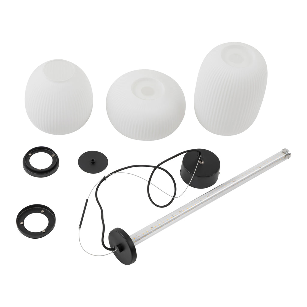 LED pendellampe Lucya 3-lys glass hvit dimbar Ø24 cm i moderne interiør