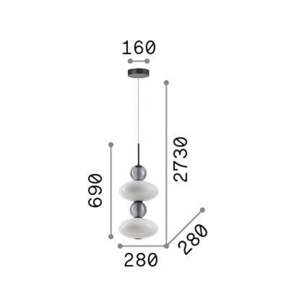 Bakside av LED pendellampe Lumiere-2 opalglass/røykgrå