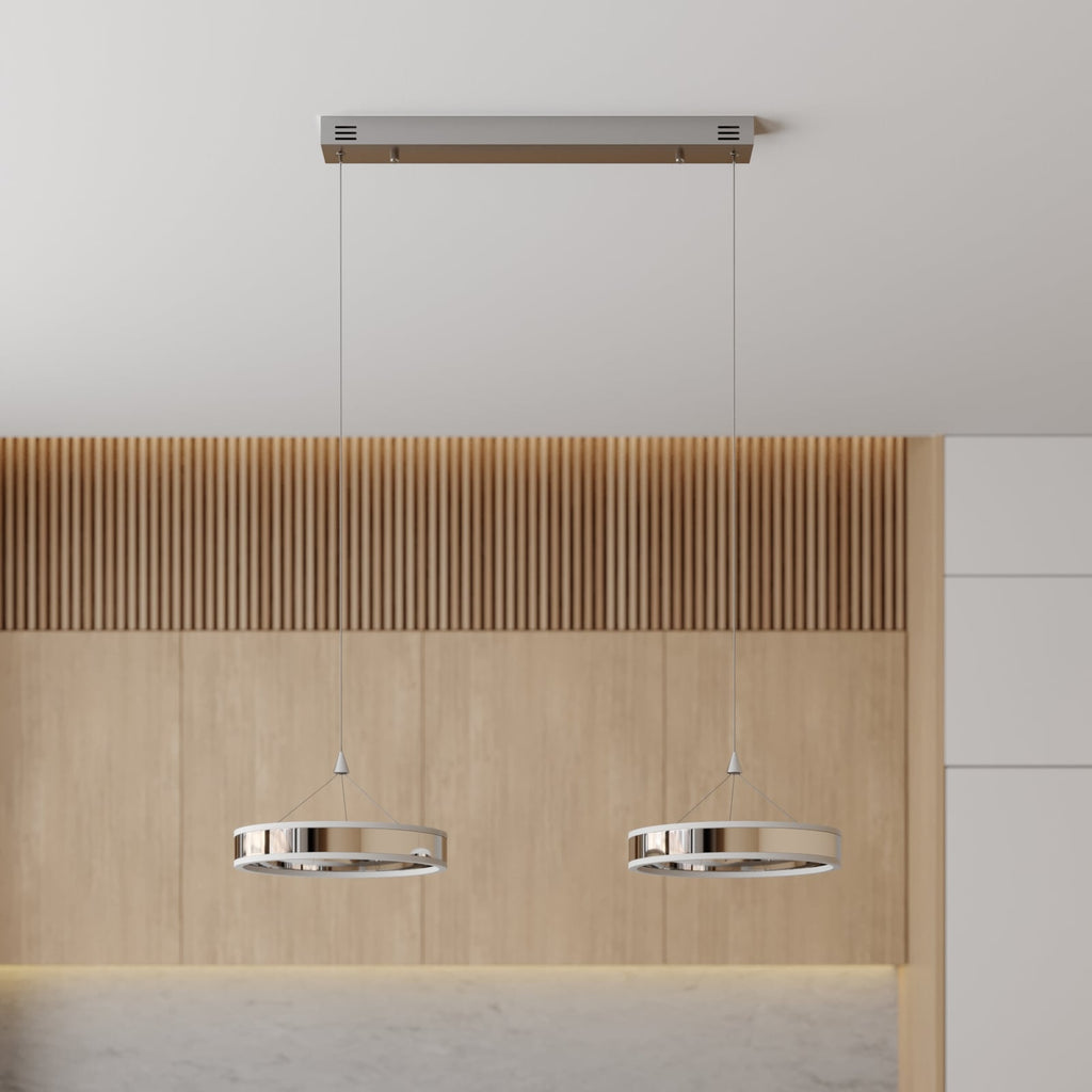 LED pendellampe Lyani 2-lys krom dimbar detalj av metallring