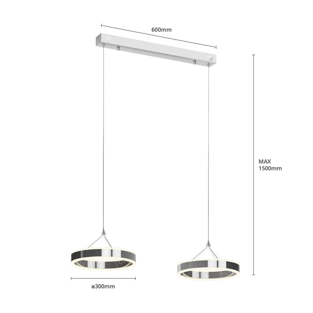 LED pendellampe Lyani 2-lys krom dimbar dimmebryter