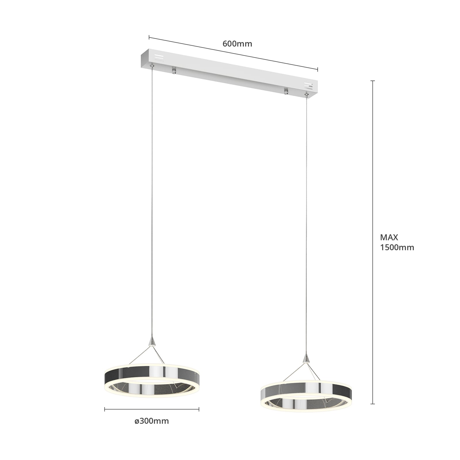 LED pendellampe Lyani 2-lys krom dimbar dimmebryter