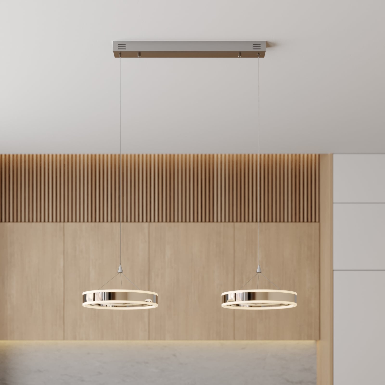 LED pendellampe Lyani 2-lys krom dimbar forfra