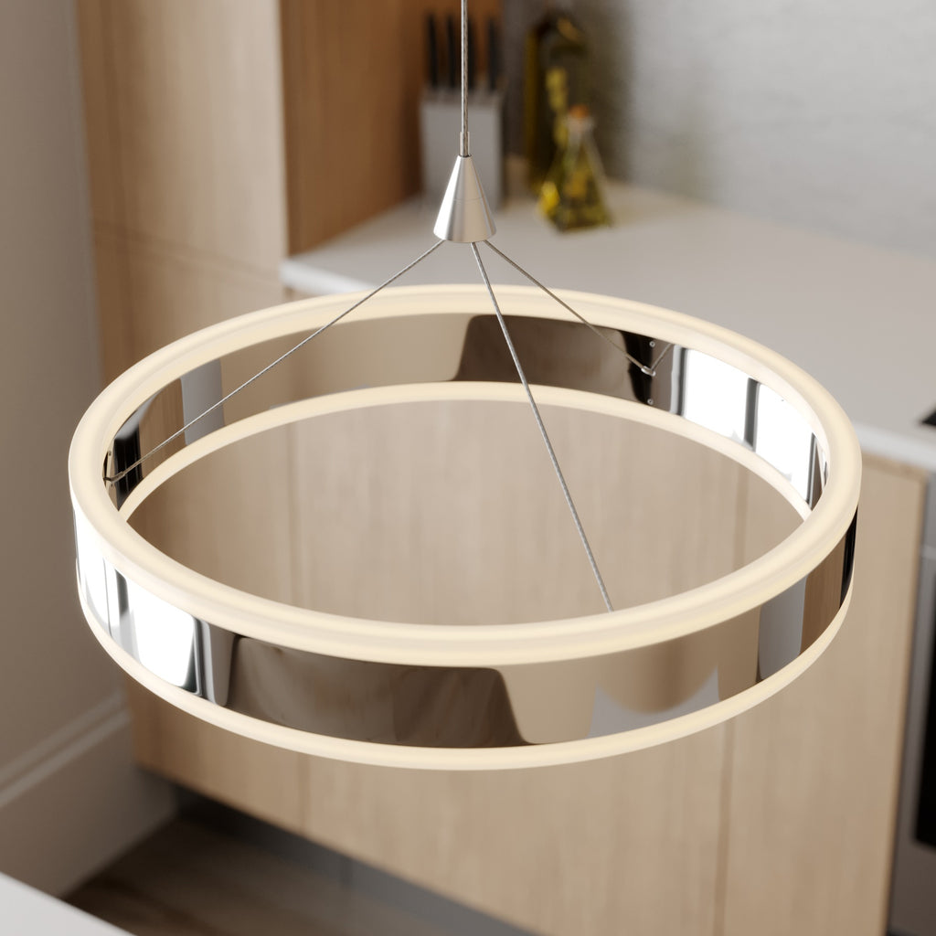 LED pendellampe Lyani 2-lys krom dimbar montert over spisebord