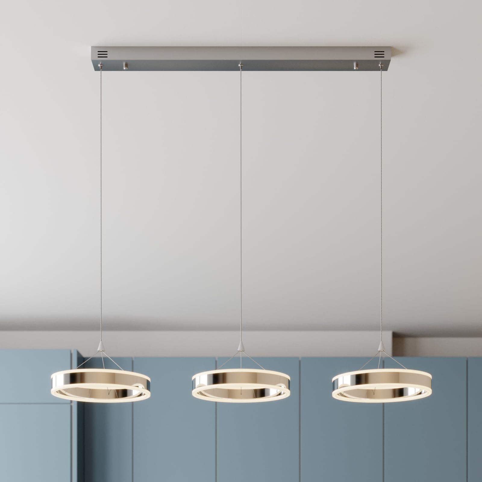 LED pendellampe Lyani 3-lys krom dimbar 115 cm forfra