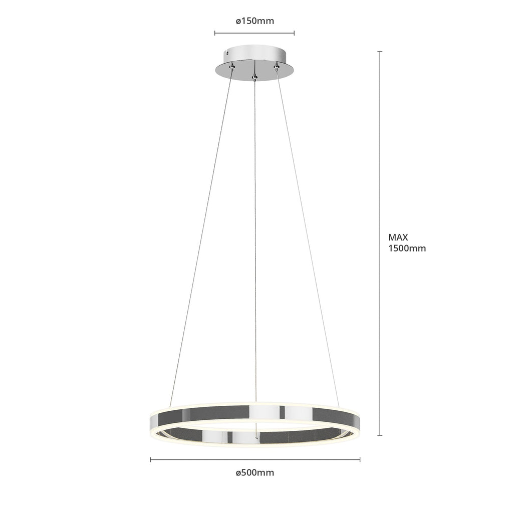 LED pendellampe Lyani dimbar krom lysdetalj
