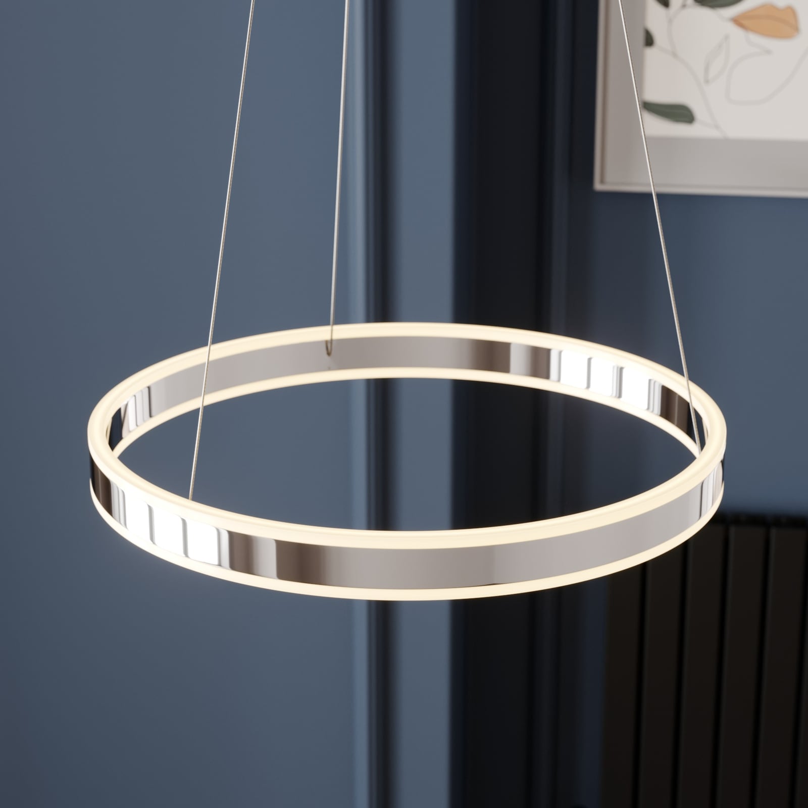 LED pendellampe Lyani dimbar krom nærbilde av led-lys