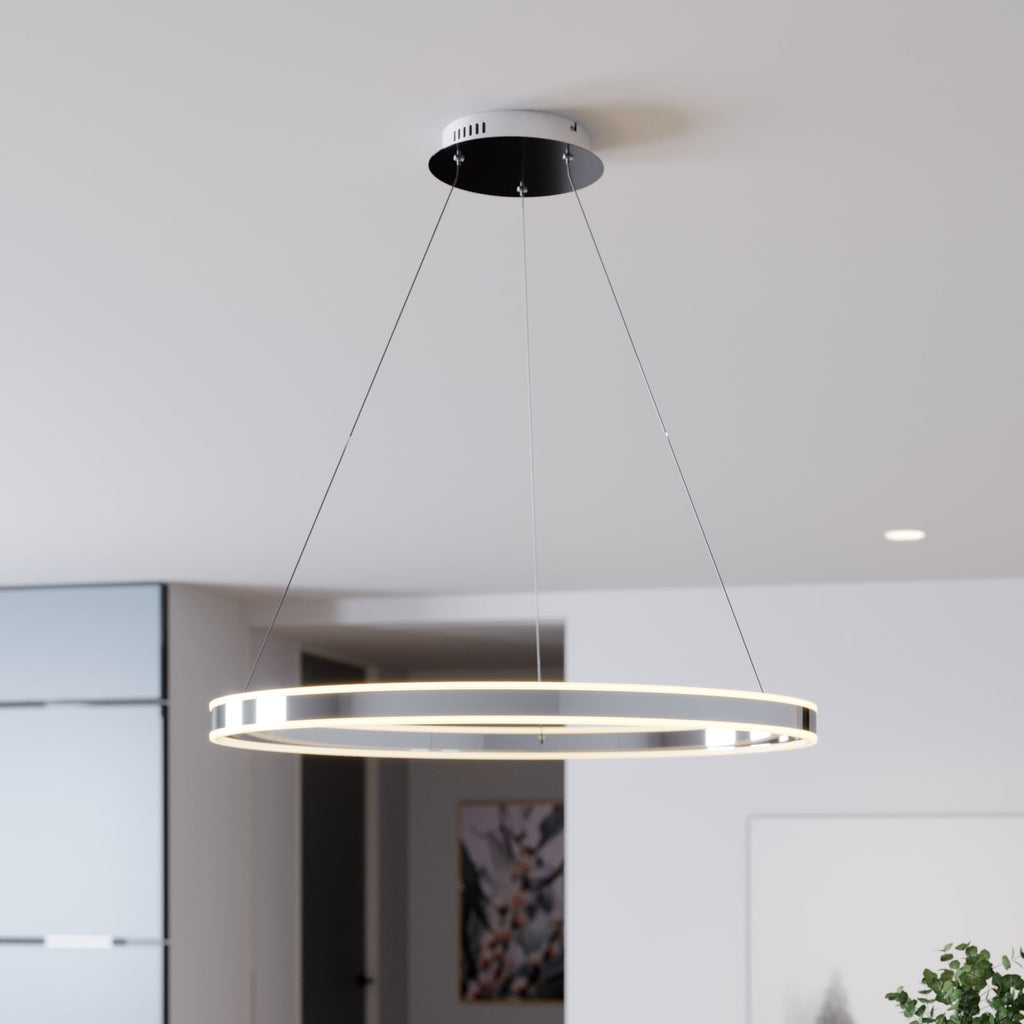 LED pendellampe Lyani ringform krom dimbar Ø80 cm forfra