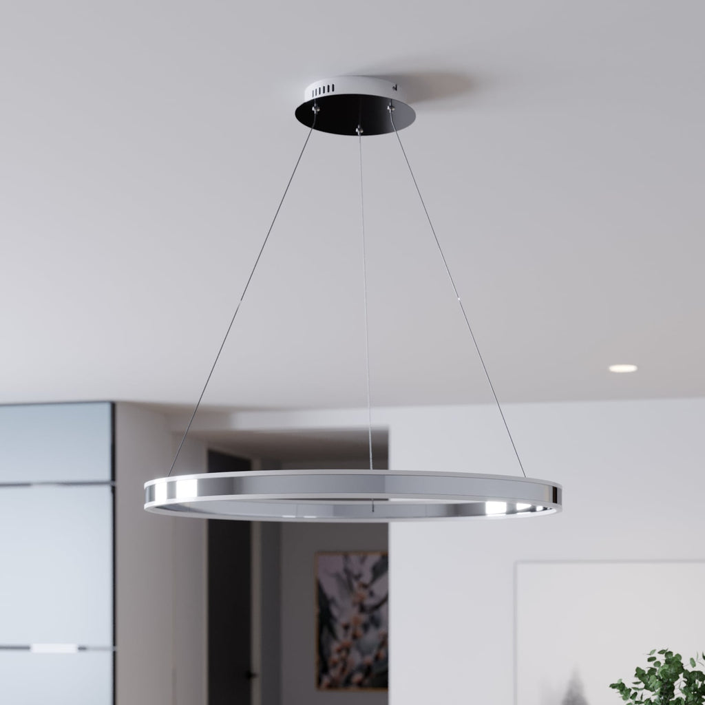LED pendellampe Lyani ringform krom dimbar Ø80 cm detalj av kromfinish