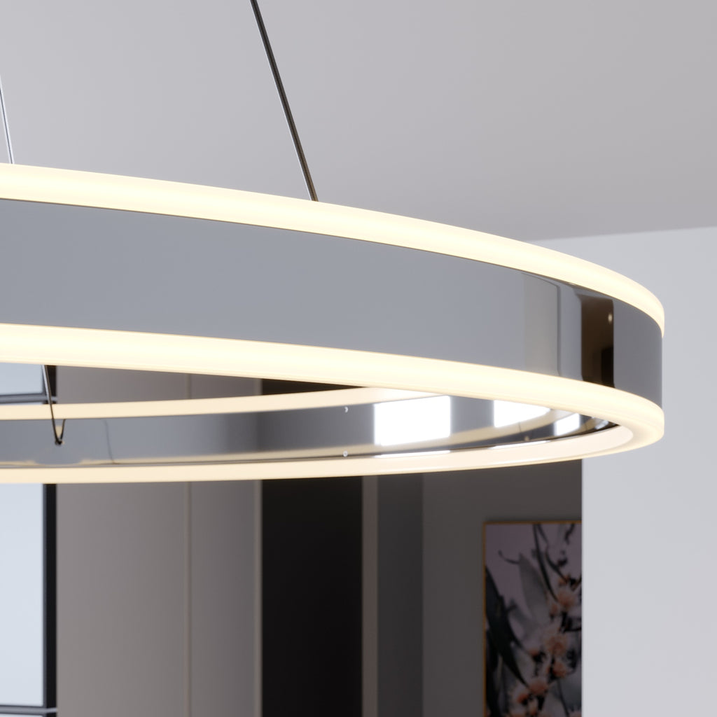 LED pendellampe Lyani ringform krom dimbar Ø80 cm nærbilde av LED-lys