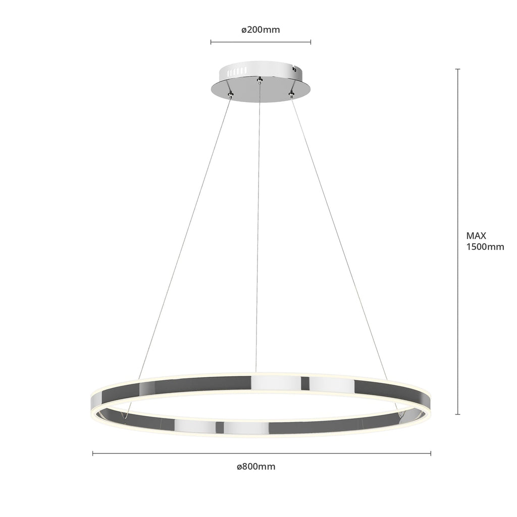 LED pendellampe Lyani ringform krom dimbar Ø80 cm opphengsløsning