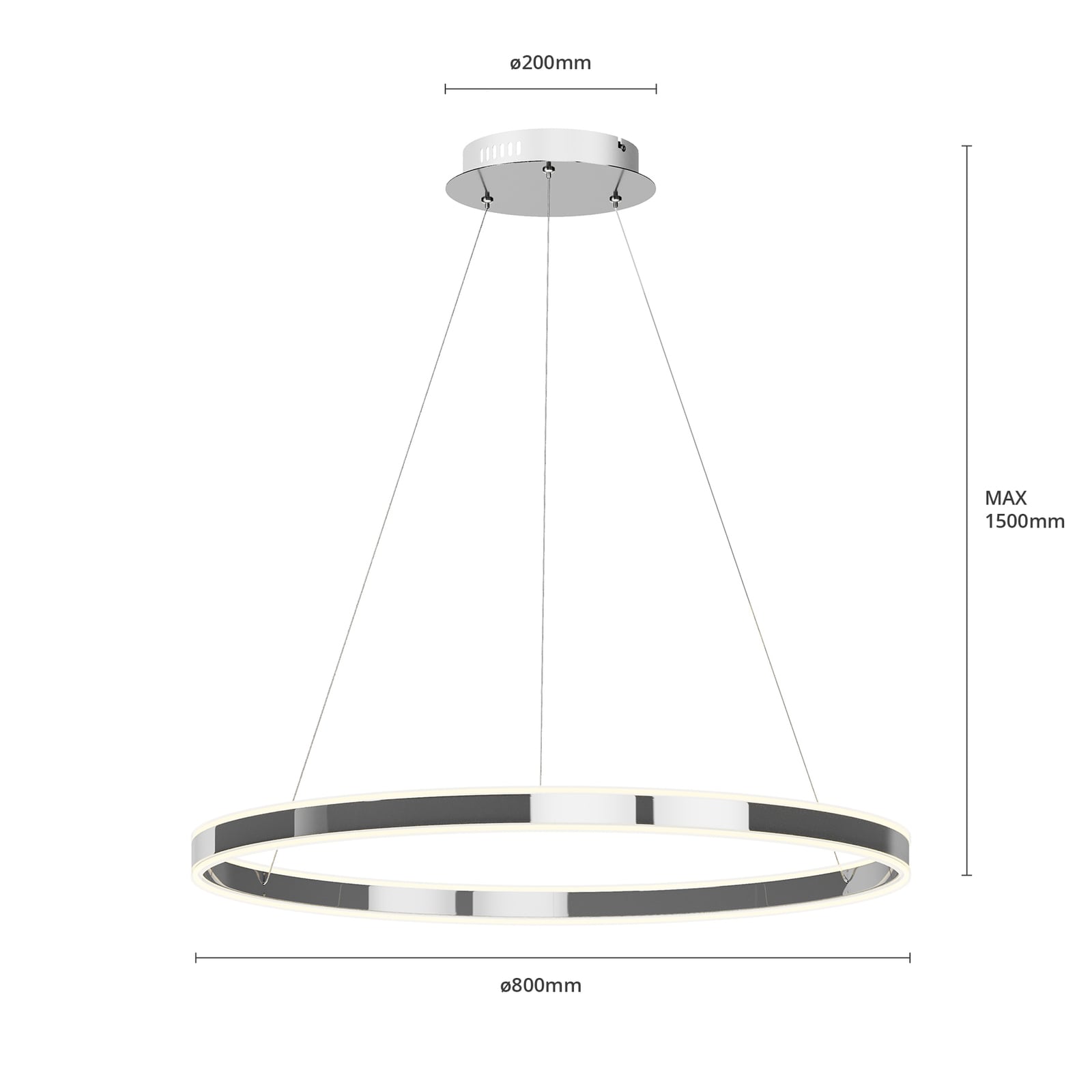 LED pendellampe Lyani ringform krom dimbar Ø80 cm opphengsløsning