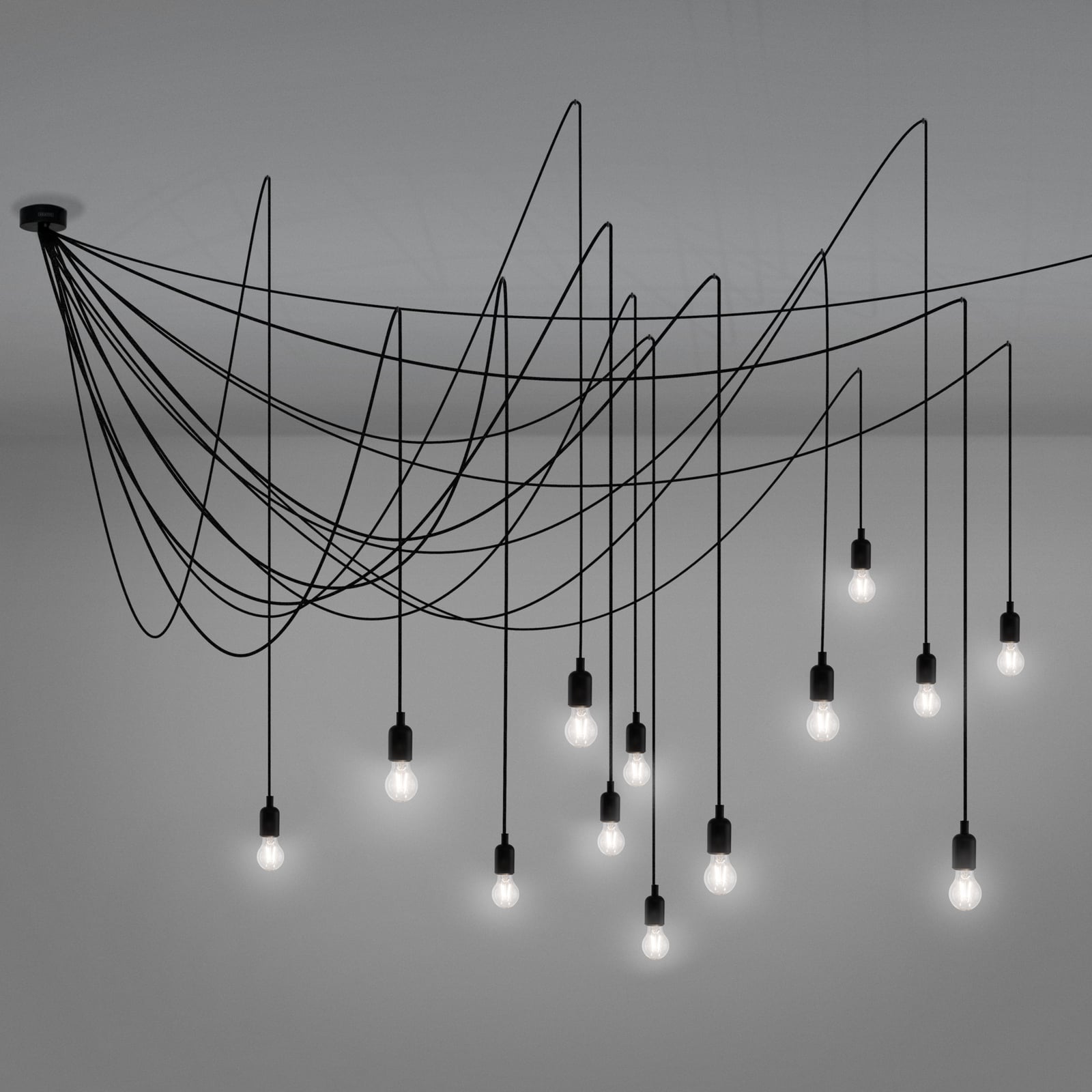 Detalj av LED pendellampe Maman 14-lys svart/klar