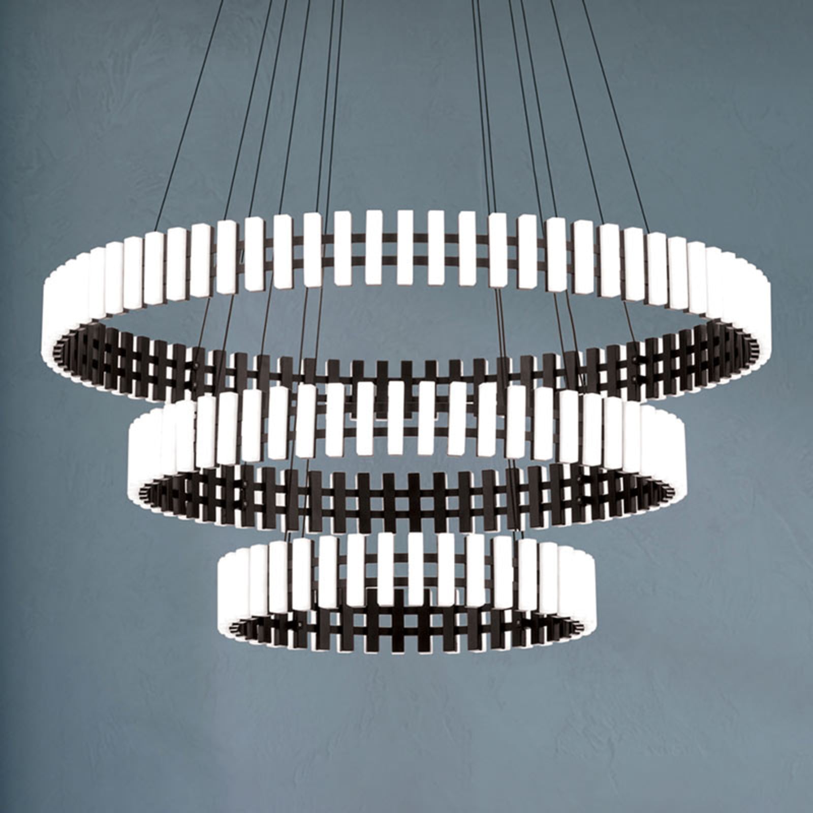 LED pendellampe Mansion dimbar svart/hvit akryl Ø80 cm forfra