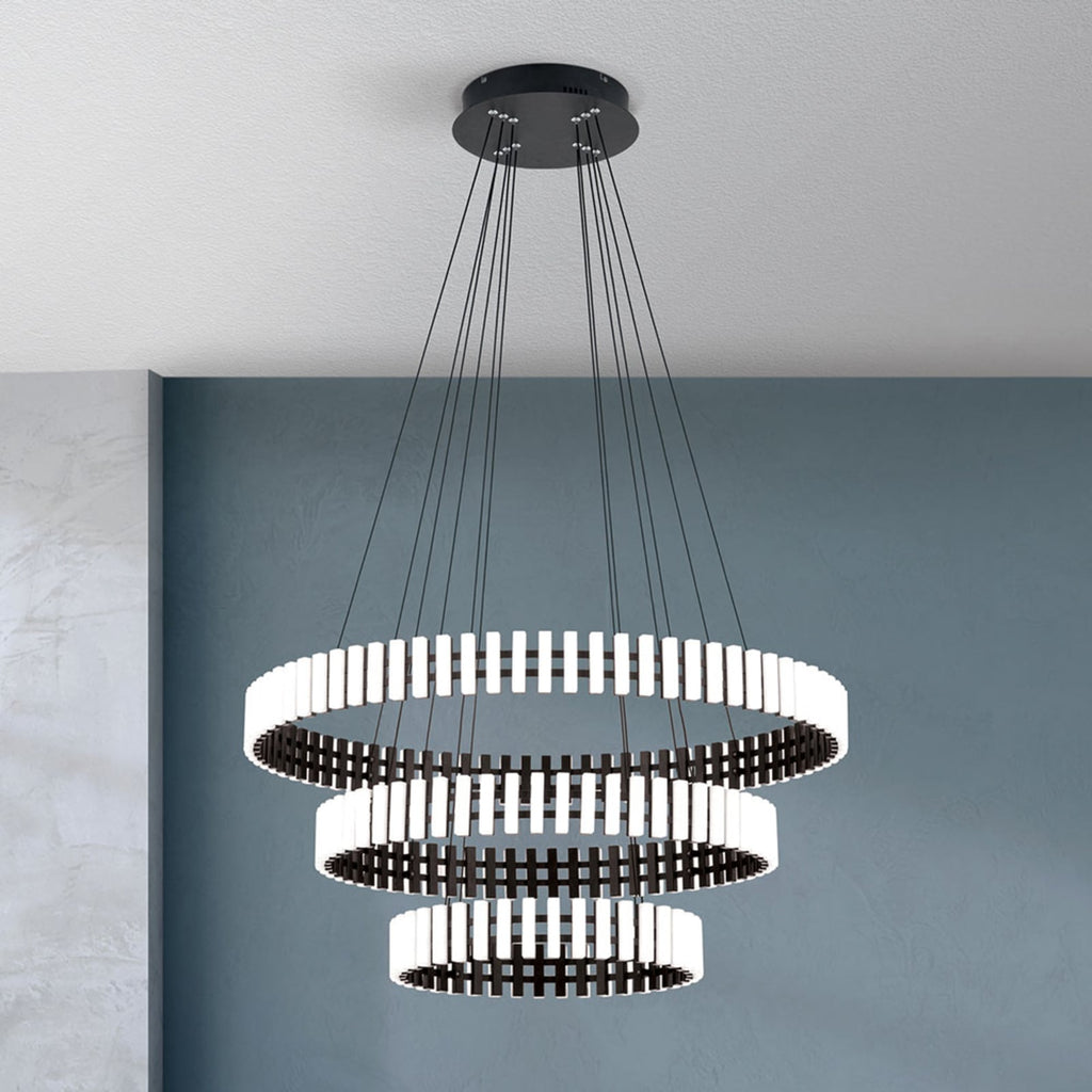LED pendellampe Mansion dimbar svart/hvit akryl Ø80 cm bakside