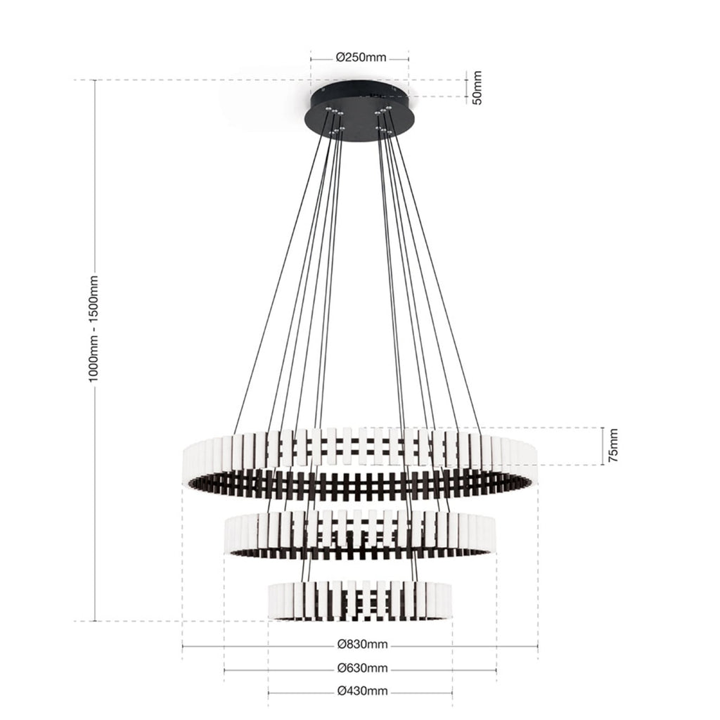 Sidebilde av LED pendellampe Mansion dimbar svart/hvit akryl Ø80 cm