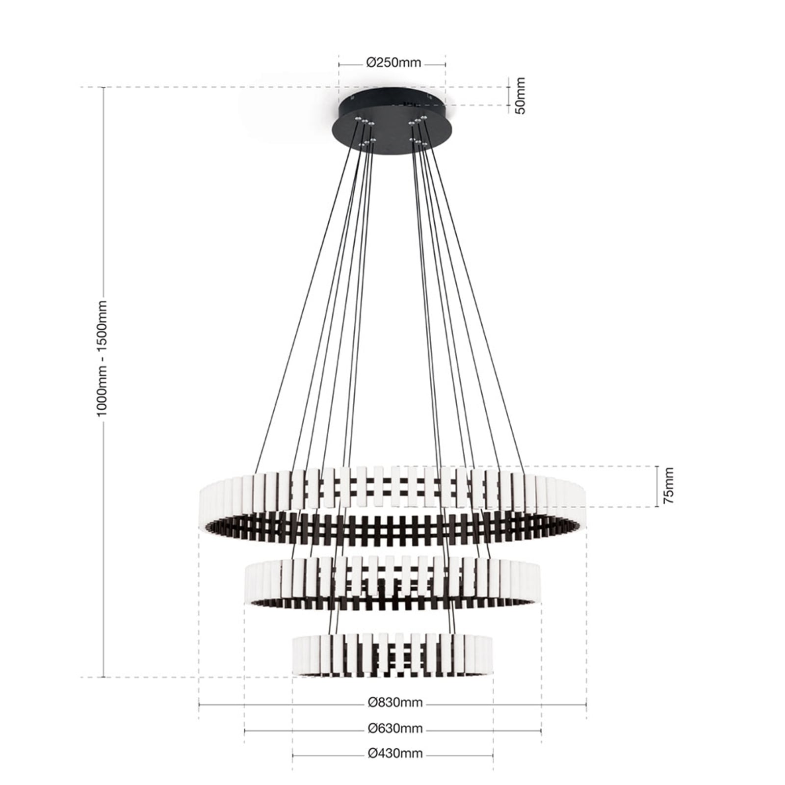 Sidebilde av LED pendellampe Mansion dimbar svart/hvit akryl Ø80 cm