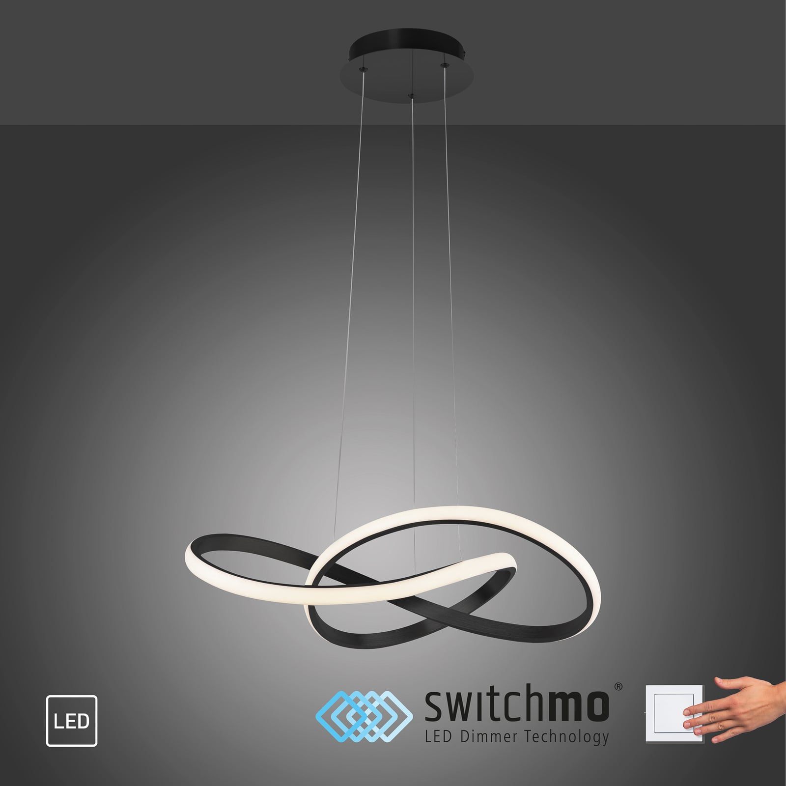 LED pendellampe Maria dimbar svart aluminium Ø57 cm 25W sideprofil