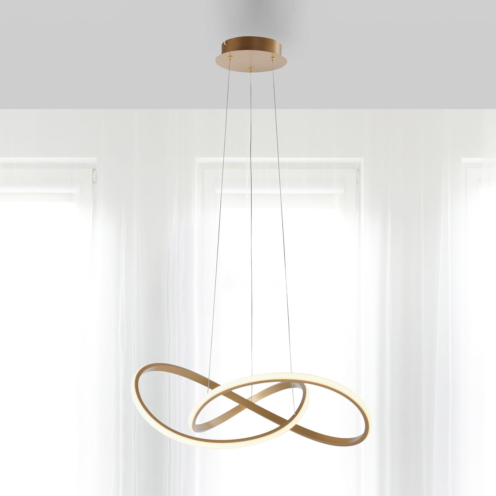 LED pendellampe Maria messing Ø57 cm dimbar fra forsiden