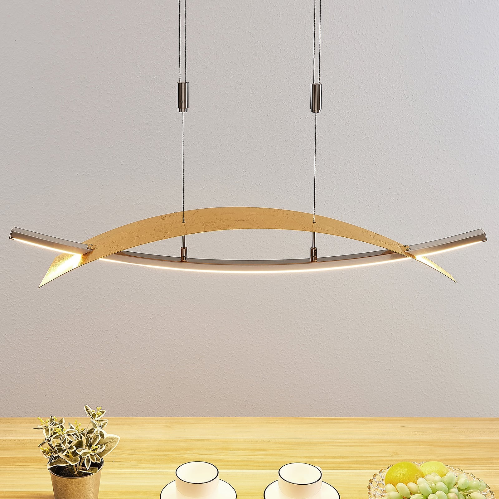 LED pendellampe Marija dimbar 91 cm gullfarget forfra