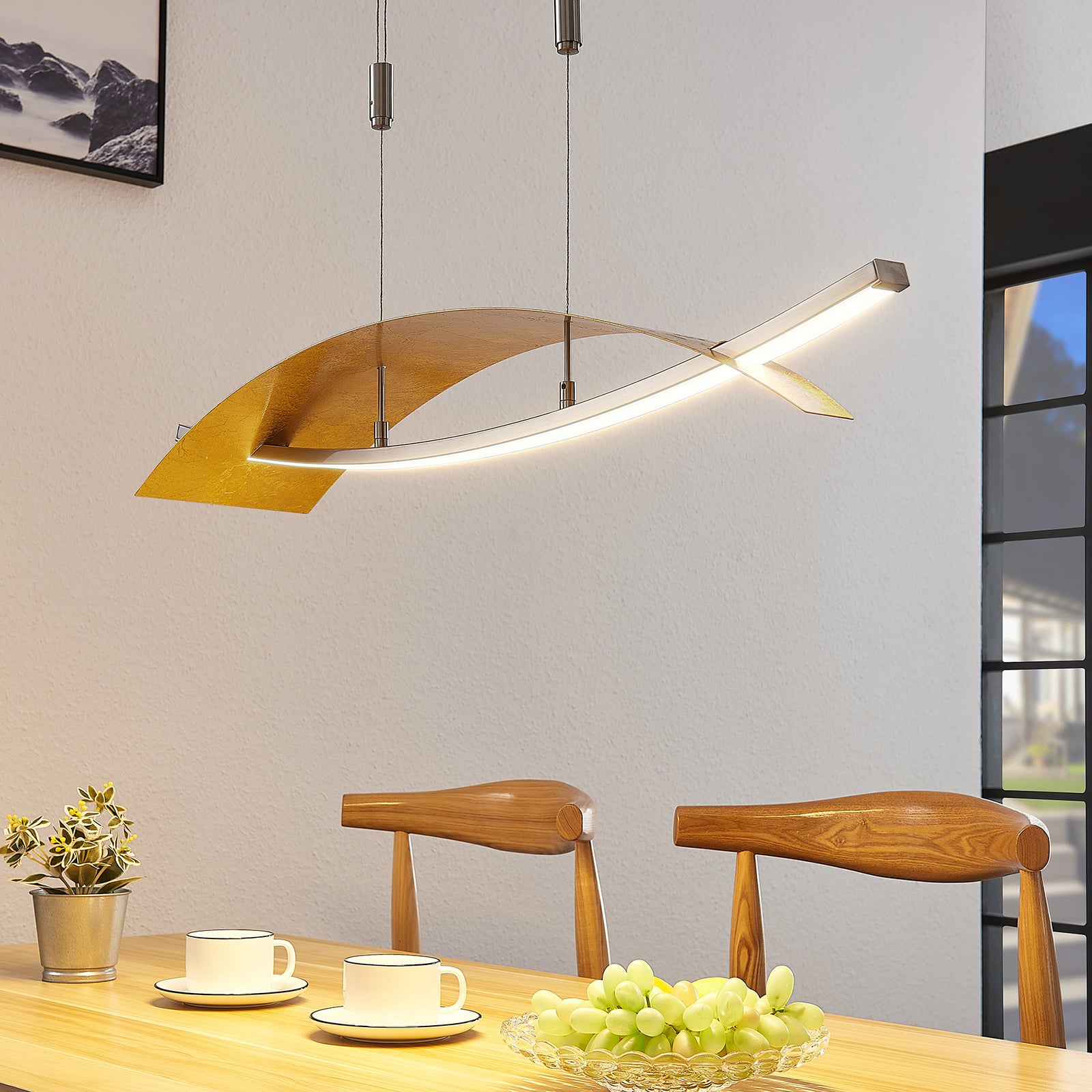 LED pendellampe Marija dimbar 91 cm gullfarget bakside
