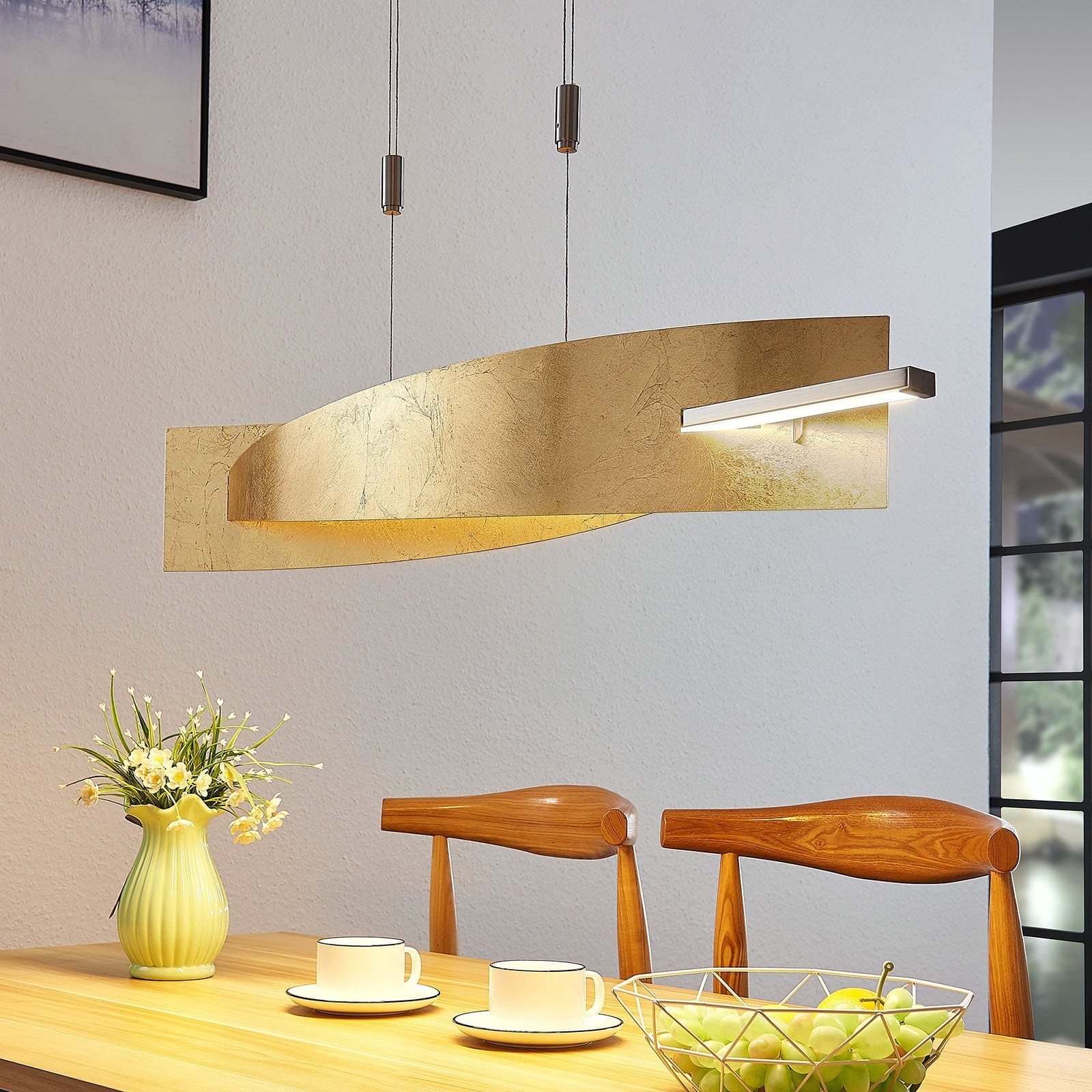 LED pendellampe Marija dimbar gull/sølv 101 cm forfra