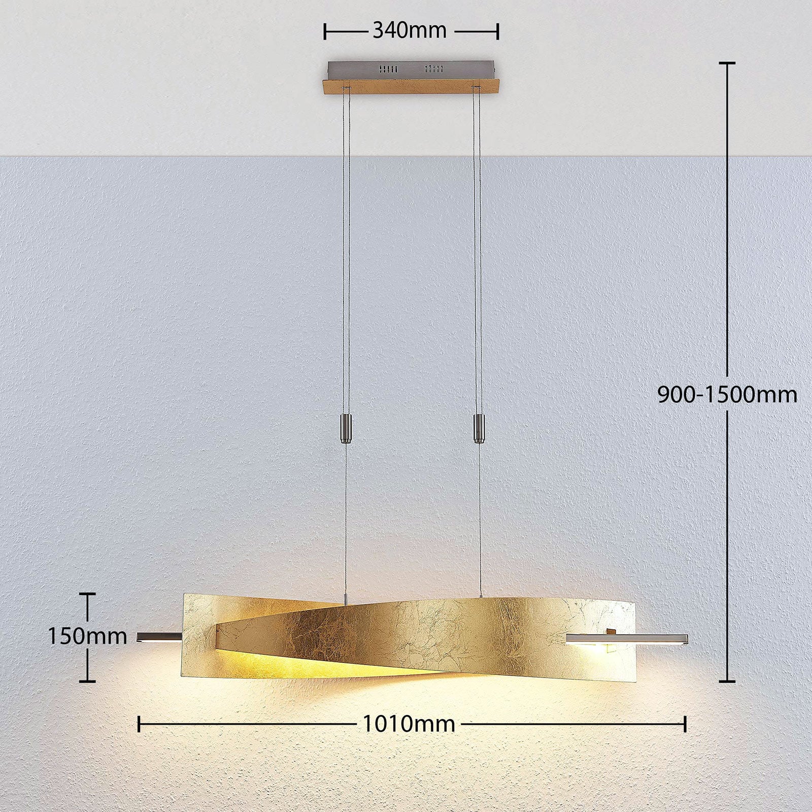 LED pendellampe Marija dimbar gull/sølv 101 cm montert i rom