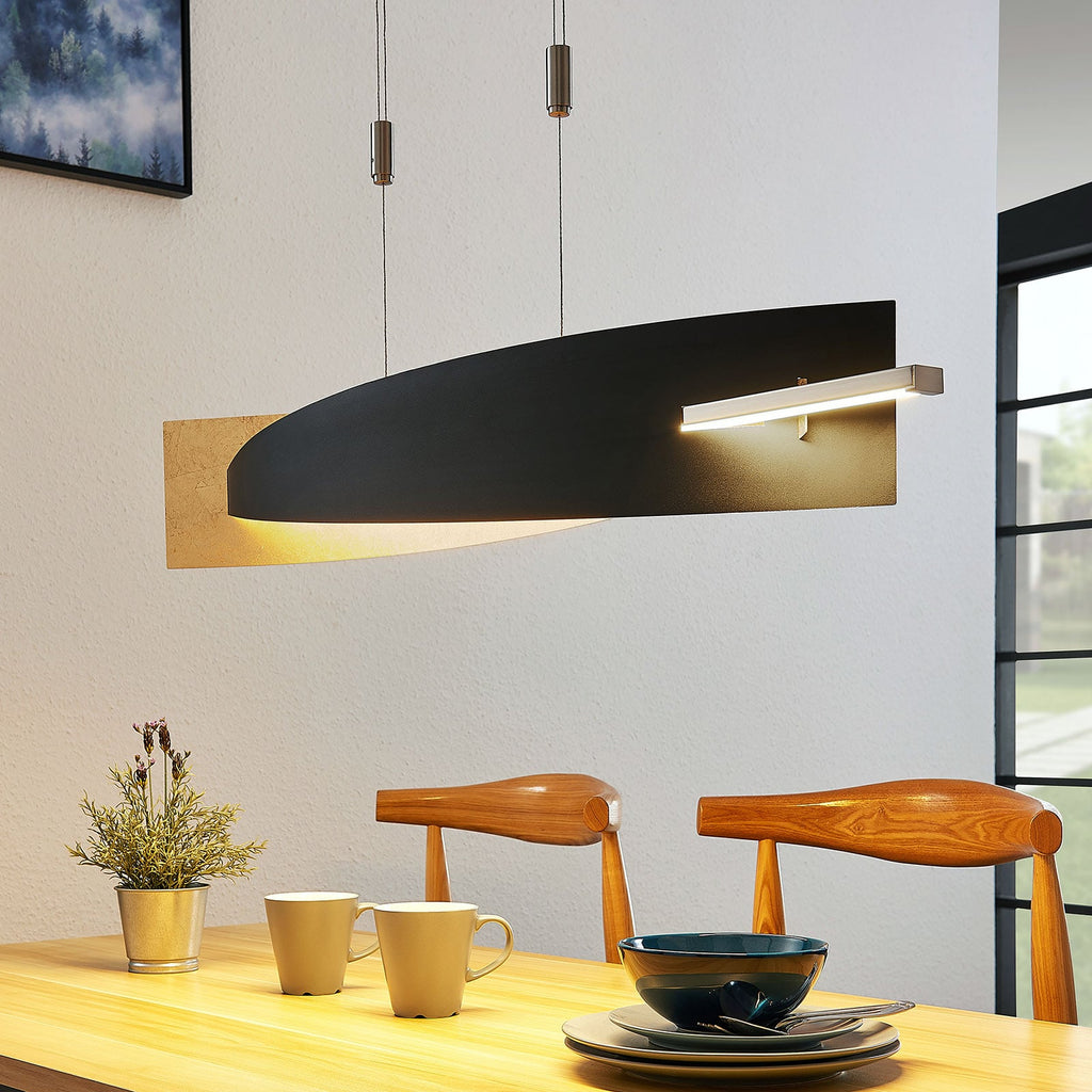 LED pendellampe Marija dimbar svart-gull 101 cm 24W forfra