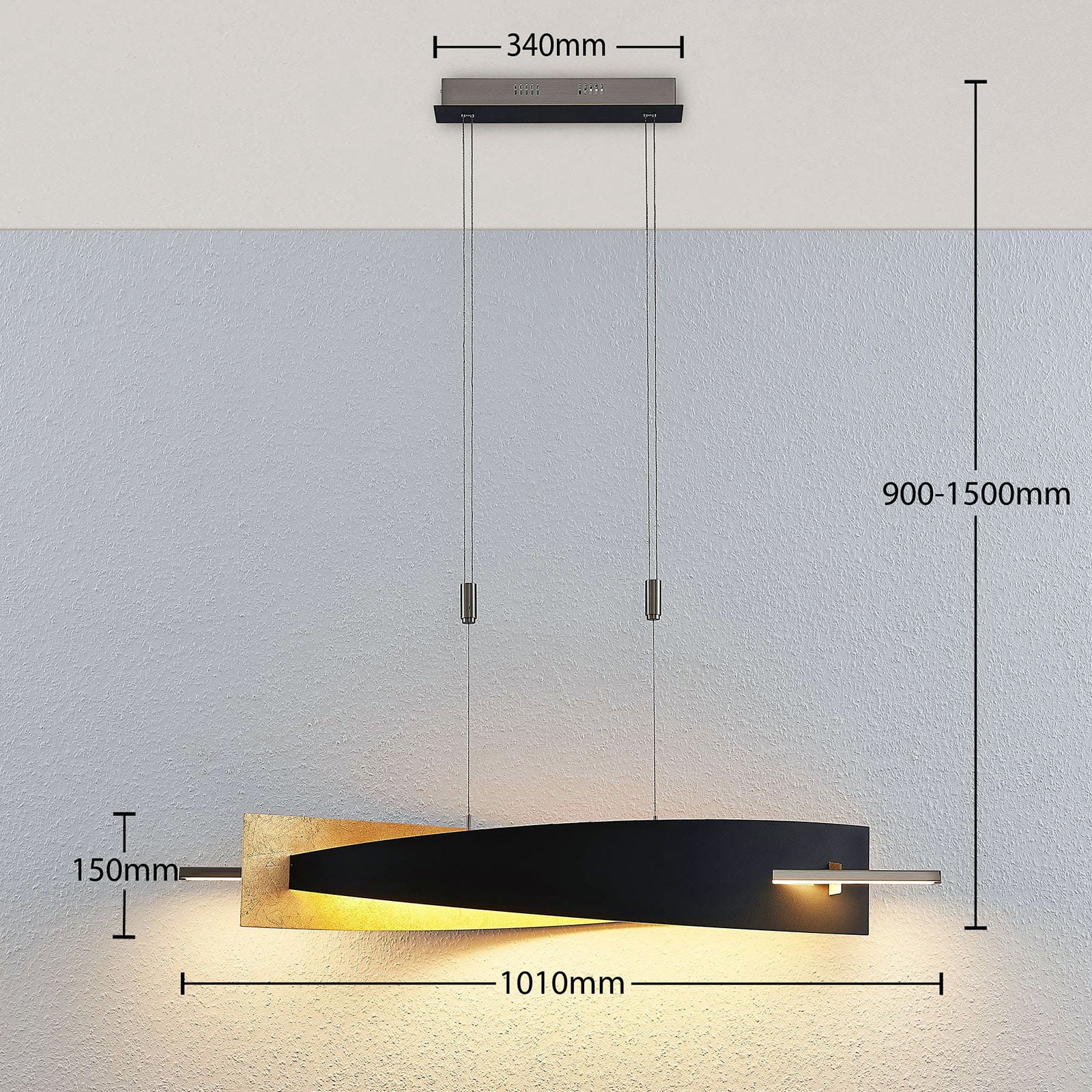 LED pendellampe Marija dimbar svart-gull 101 cm 24W montert i rom