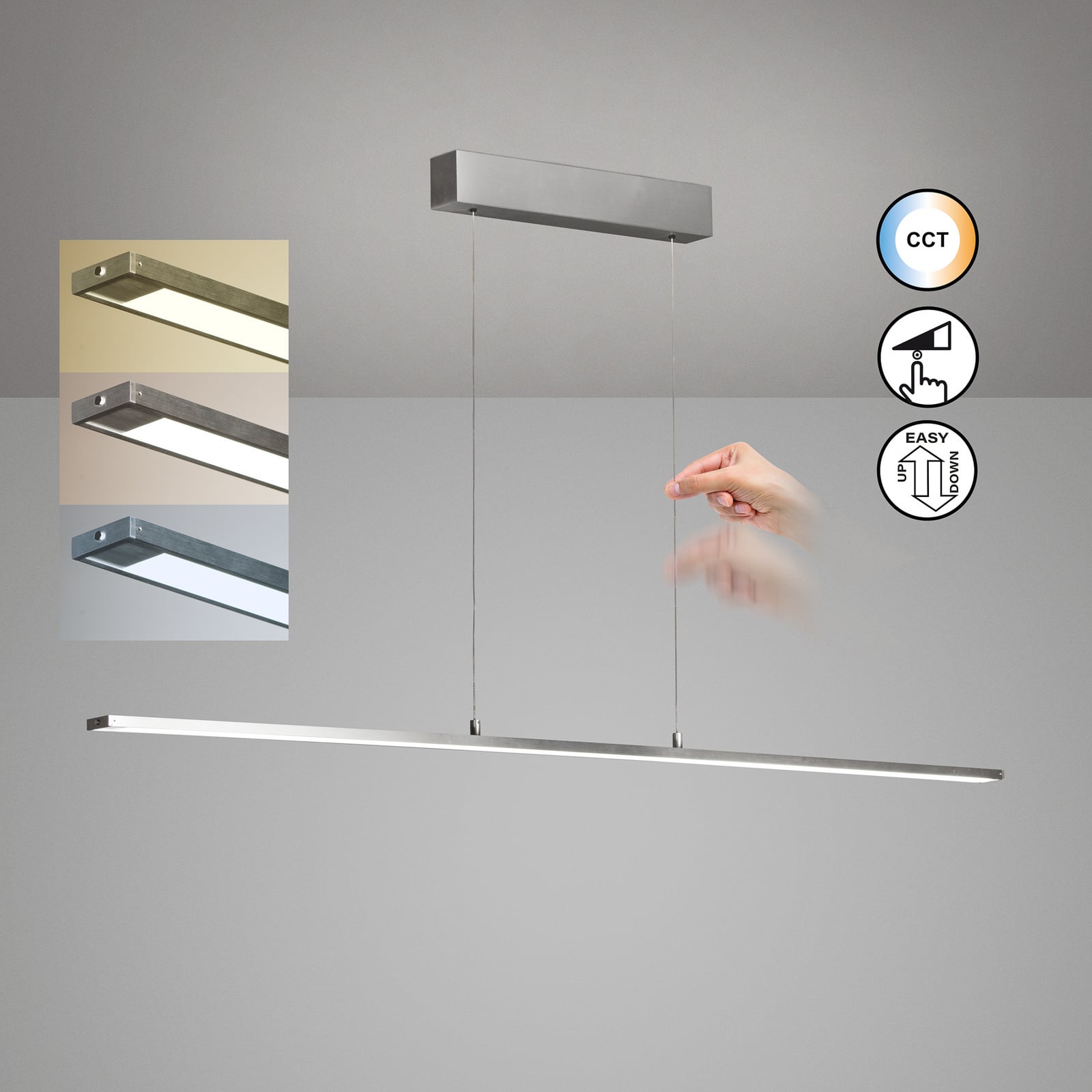 LED pendellampe Marlo aluminium dimbar CCT 140 cm montert