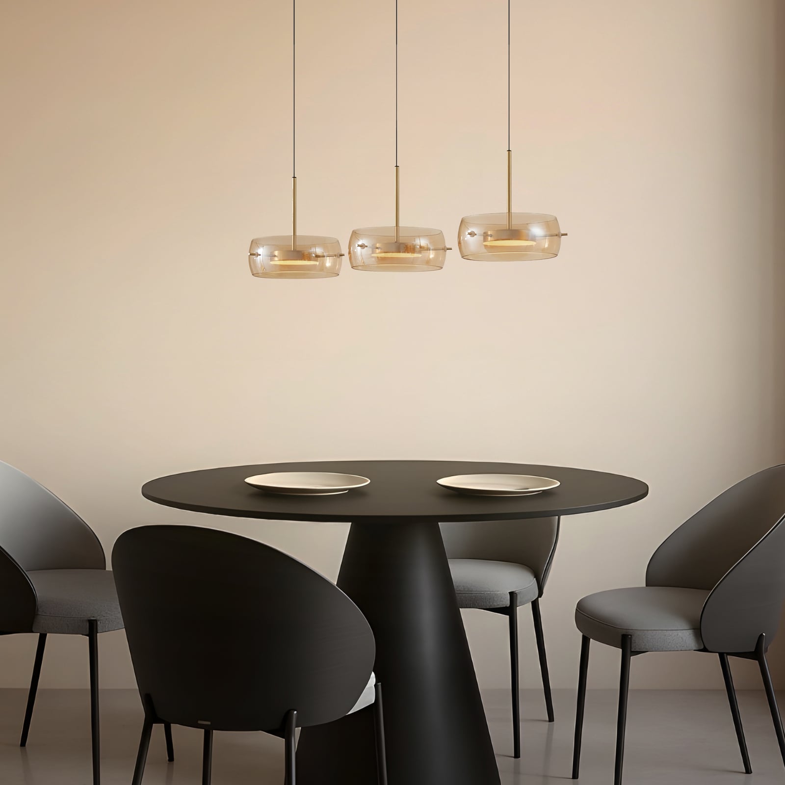 LED pendellampe Martis 3-lys amber dimbar 80 cm bakside