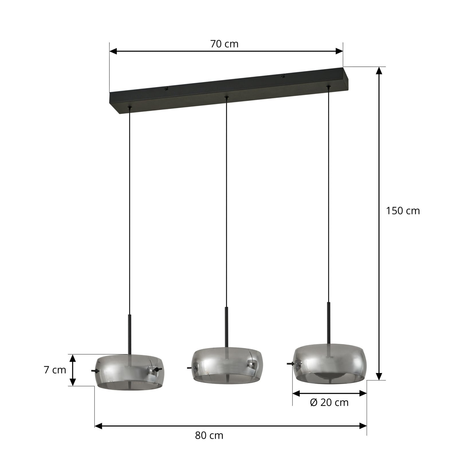 Detalj av svart glass på LED pendellampe Martis 3-lys