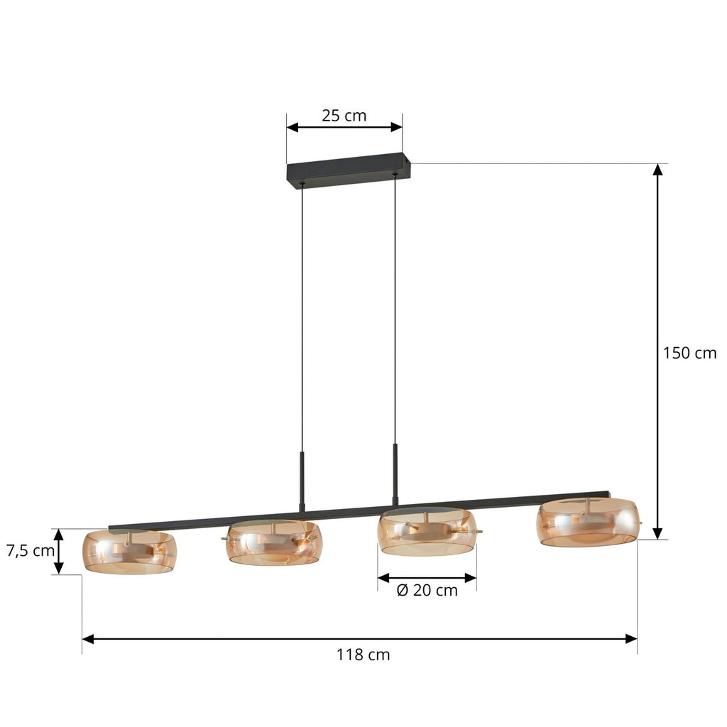 LED pendellampe Martis 4-lys glass amber dimbar 117 cm detalj av glass