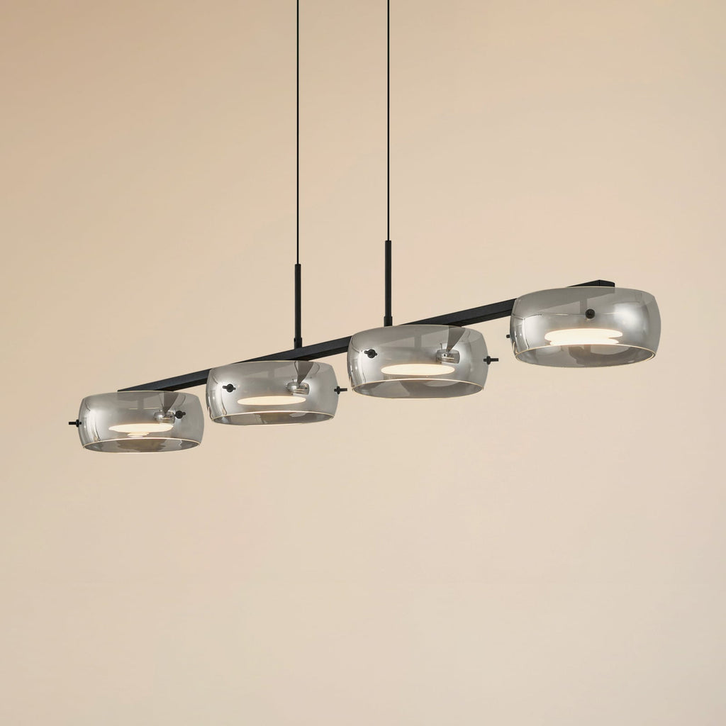 LED pendellampe Martis 4-lys svart glass dimbar forfra