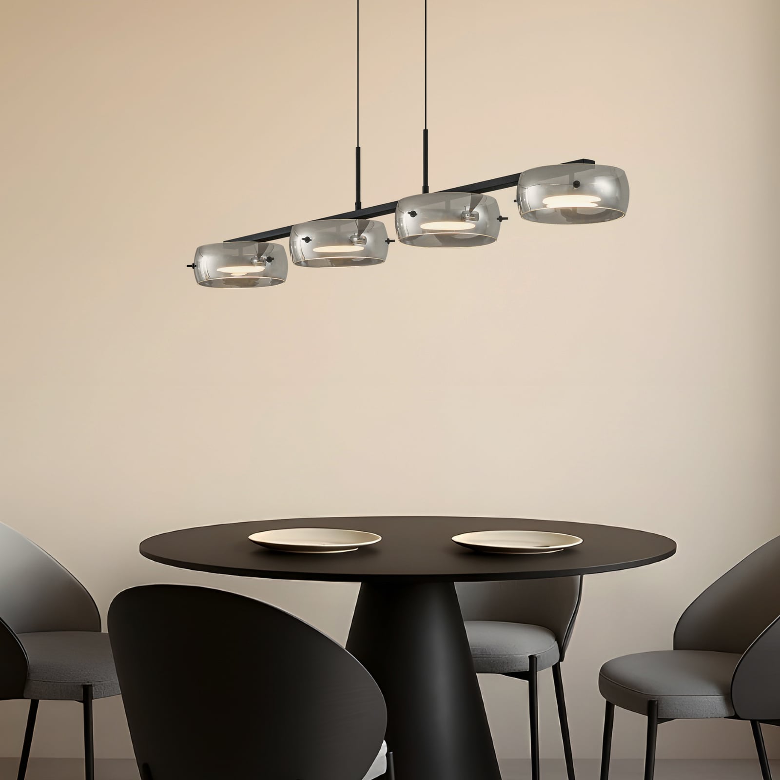 LED pendellampe Martis 4-lys svart glass dimbar bakside