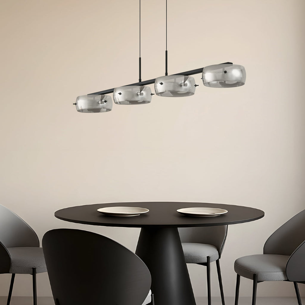LED pendellampe Martis 4-lys svart glass dimbar montert i rom