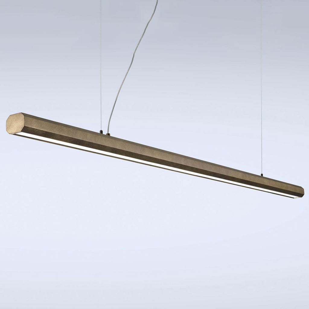LED pendellampe Materica bjelke 200 cm messing betong forfra