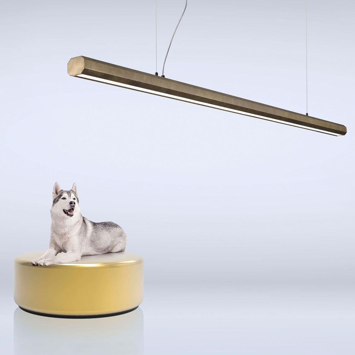 LED pendellampe Materica bjelke 200 cm messing betong nærbilde