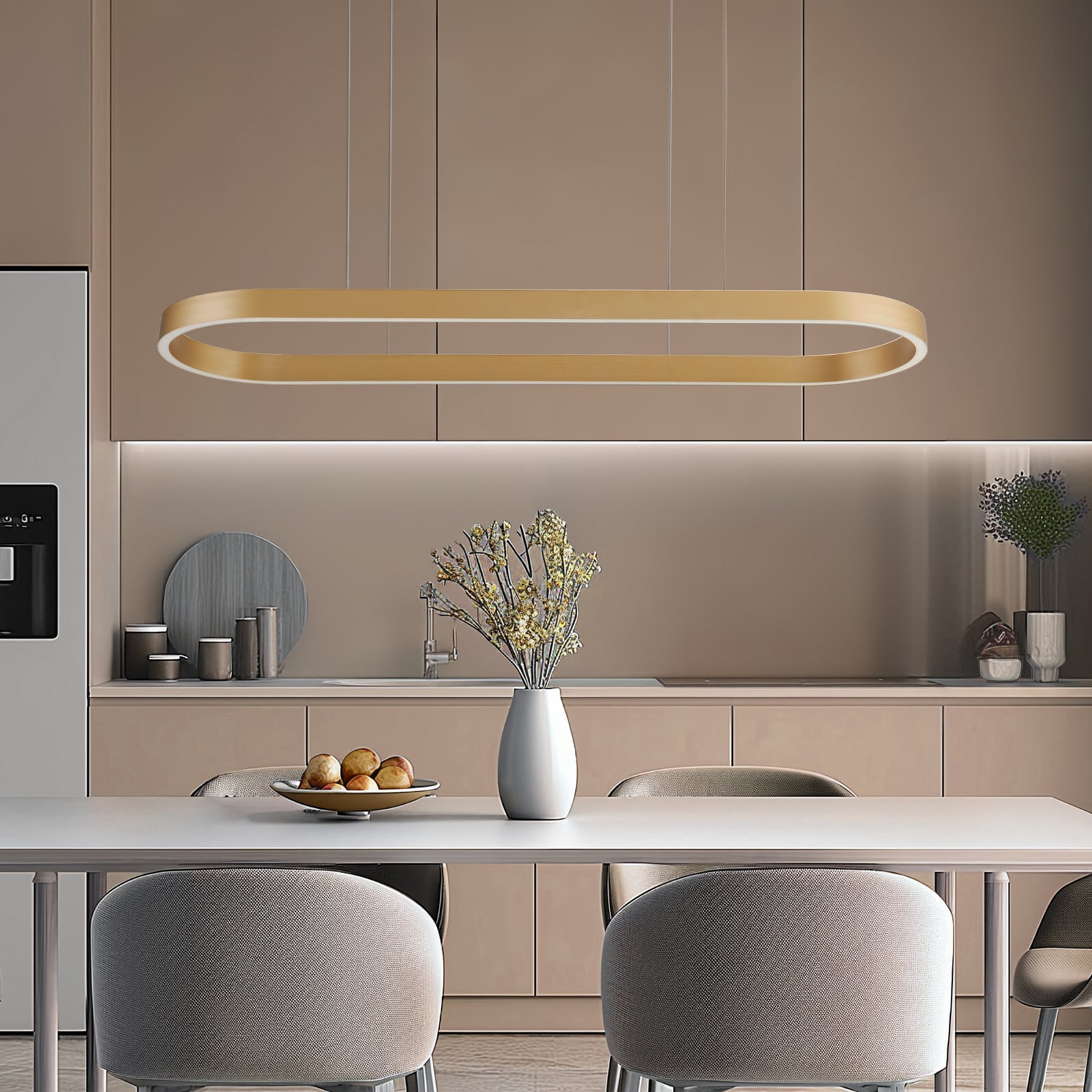 LED pendellampe Melinay oval gull dimbar CCT 110 cm WiFi forfra