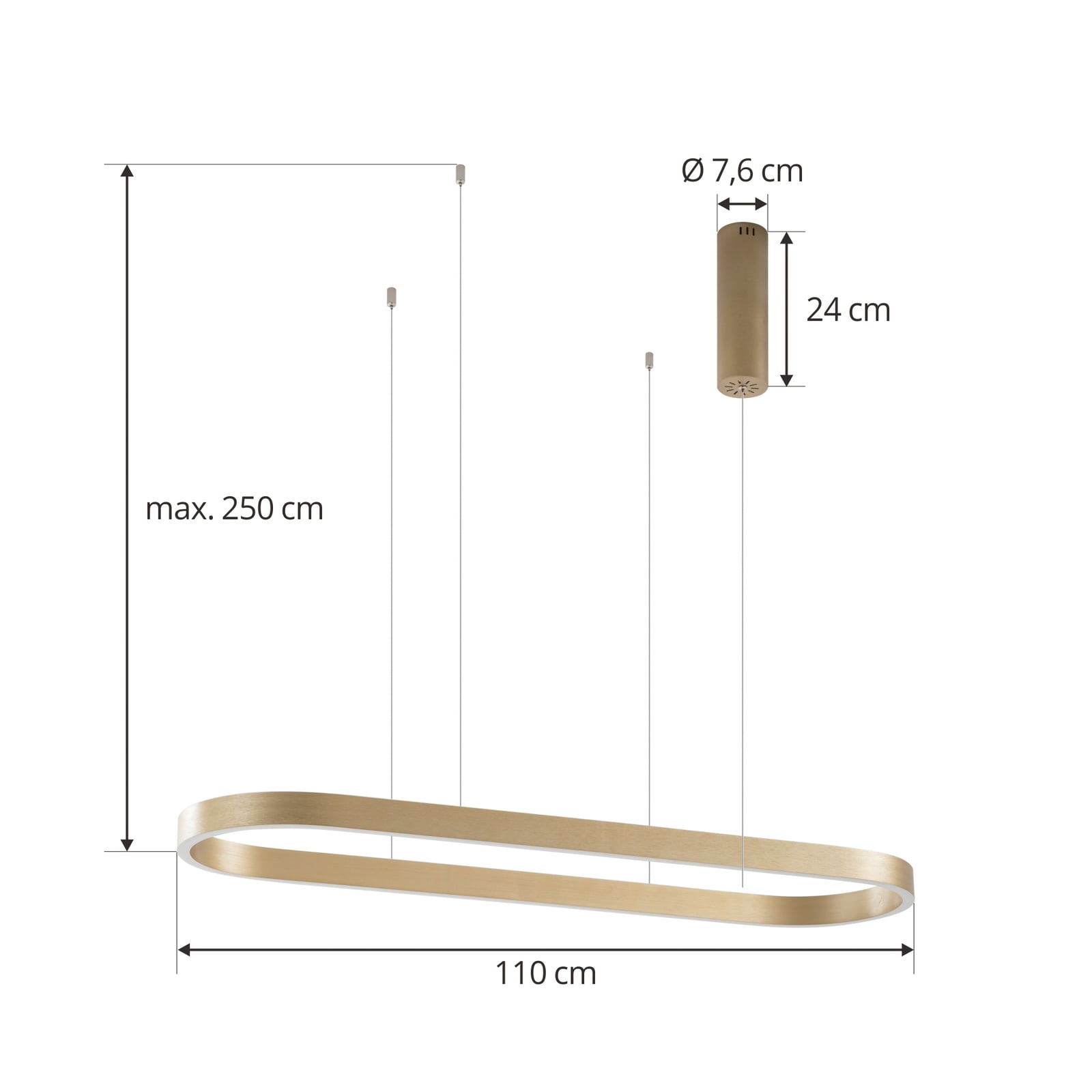 LED pendellampe Melinay oval gull dimbar CCT 110 cm WiFi montert i rom